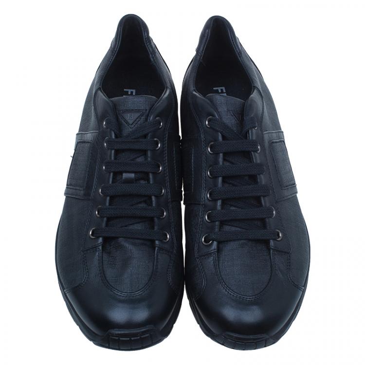 Pre Owned Fendi Black Zucca Canvas and Leather Sneakers Size 42.5