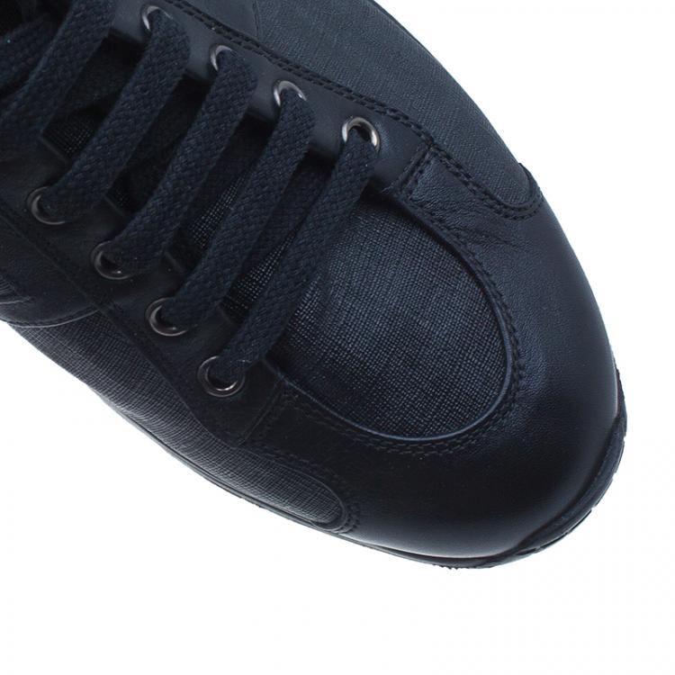 Pre Owned Fendi Black Zucca Canvas and Leather Sneakers Size 42.5