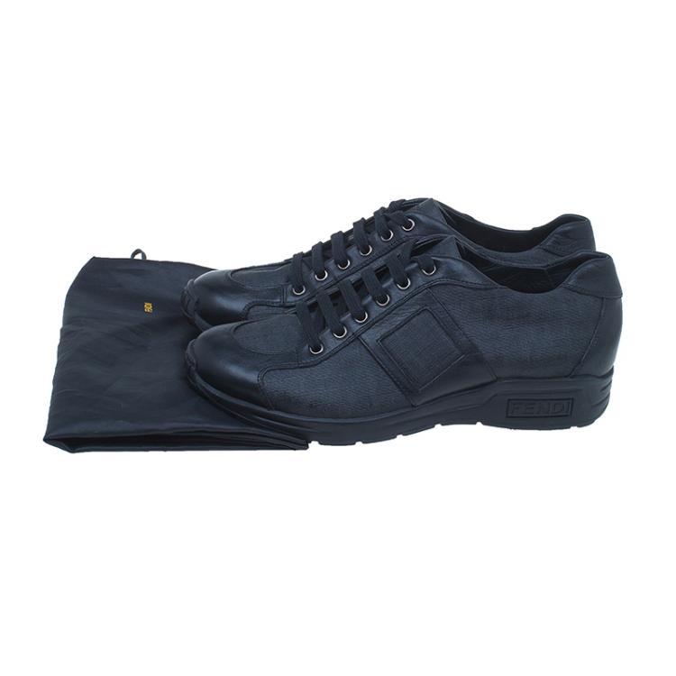 Pre Owned Fendi Black Zucca Canvas and Leather Sneakers Size 42.5