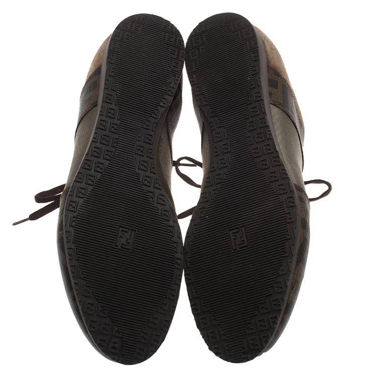 Pre Owned Fendi Two Tone Zucca Canvas and Suede Sneakers Size 44