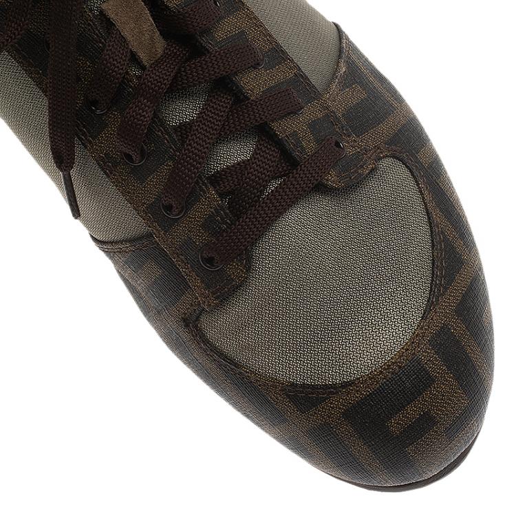 Pre Owned Fendi Two Tone Zucca Canvas and Suede Sneakers Size 44