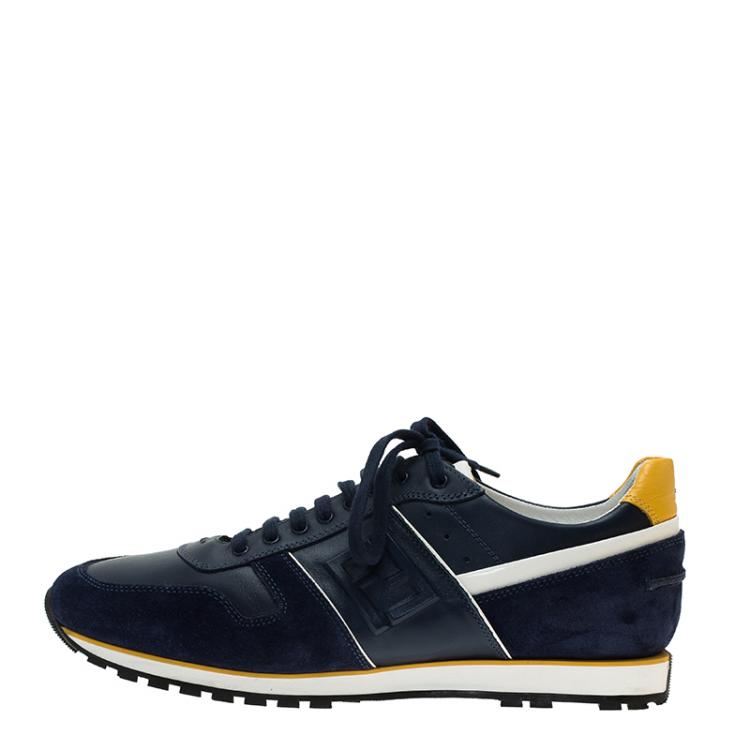 Pre Owned Fendi Tricolor Suede and Leather Lace Up Sneakers Size 41