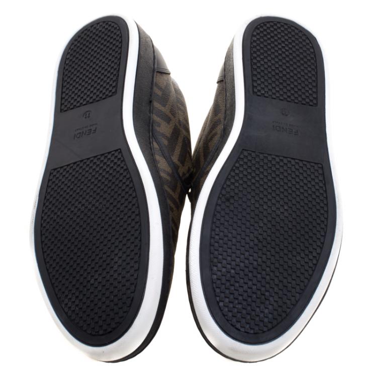 Pre Owned Fendi Brown Zucca Coated Canvas Slip On Sneakers Size 45