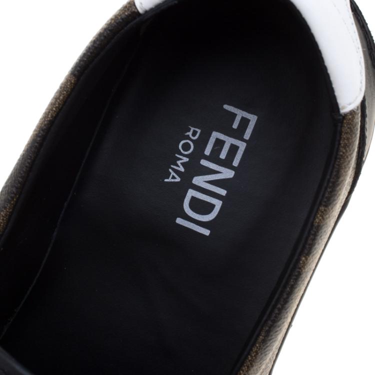 Pre Owned Fendi Brown Zucca Coated Canvas Slip On Sneakers Size 45