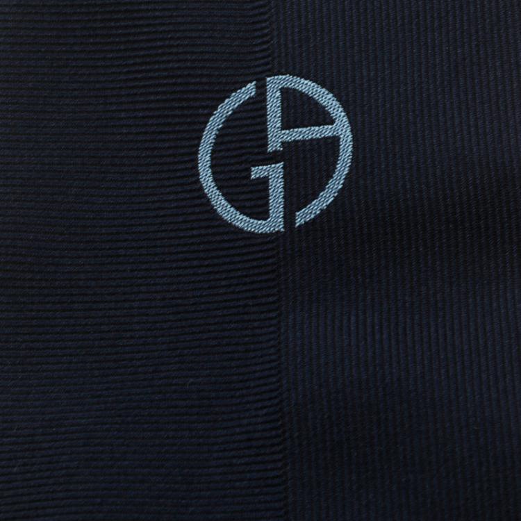 Pre Owned Giorgio Armani Navy Blue Logo Detail Silk Tie