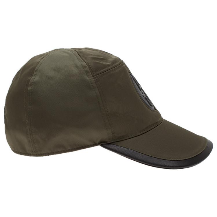 Pre Owned Giorgio Armani Green Nylon and Leather Logo Baseball Cap Size 59