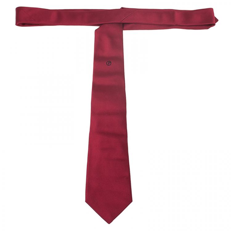 Pre Owned Giorgio Armani Red Logo Silk Tie 