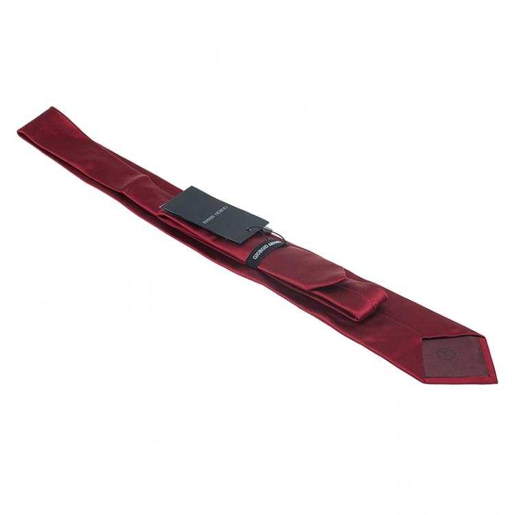 Pre Owned Giorgio Armani Red Logo Silk Tie 
