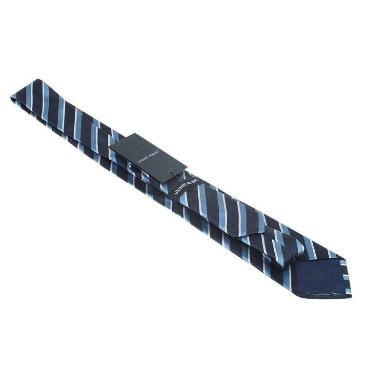 Pre Owned Giorgio Armani Blue Striped Silk Tie