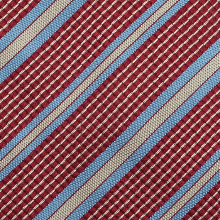 Pre Owned Giorgio Armani Red and Blue Striped Silk Tie
