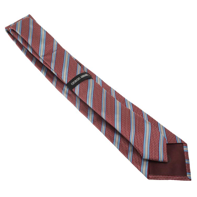 Pre Owned Giorgio Armani Red and Blue Striped Silk Tie