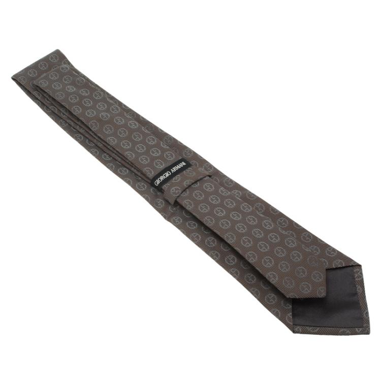 Pre Owned Giorgio Armani Grey Monogram Silk Tie