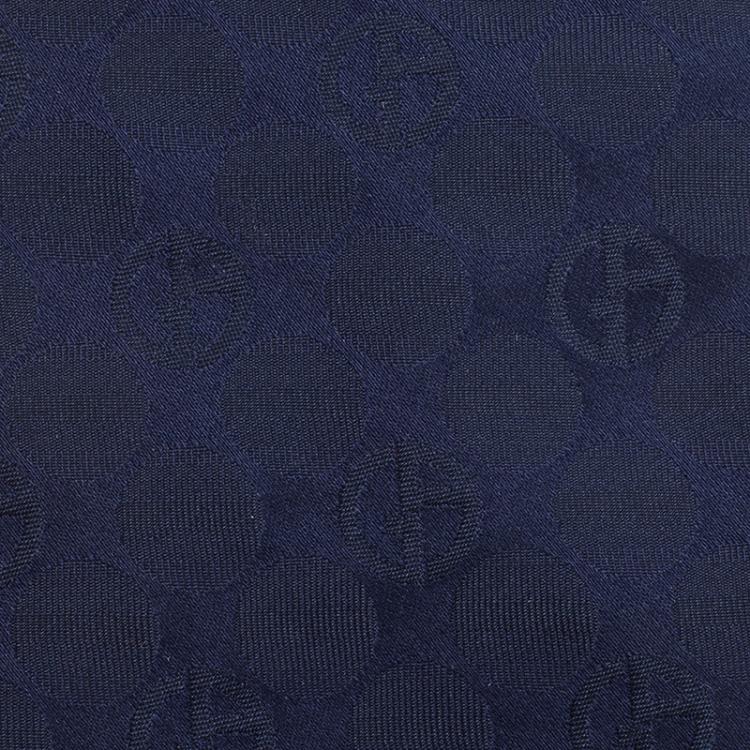 Pre Owned Giorgio Armani Navy Blue Monogram Polka Dot Silk Tie