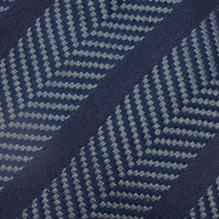 Pre Owned Giorgio Aramani Navy Blue Striped Texured Silk Tie