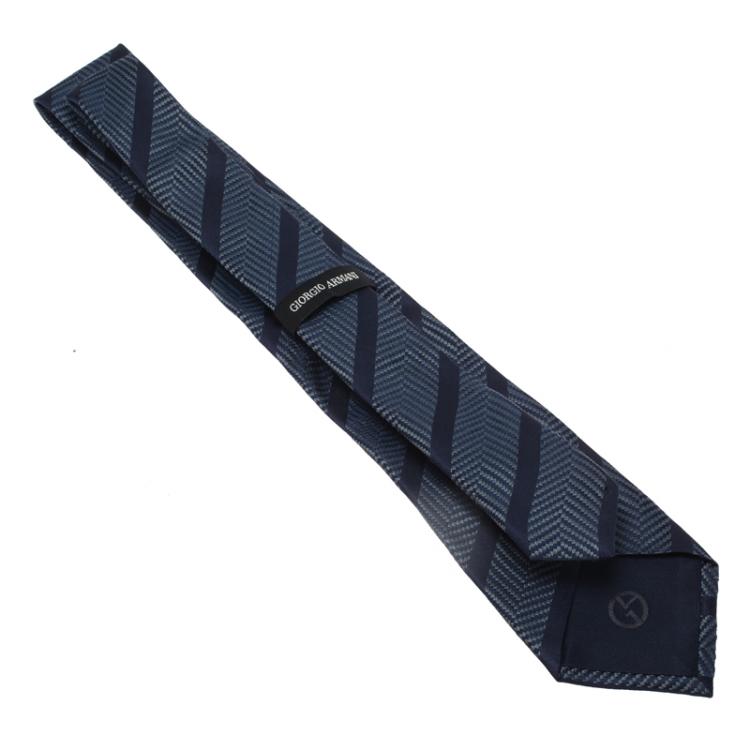Pre Owned Giorgio Aramani Navy Blue Striped Texured Silk Tie
