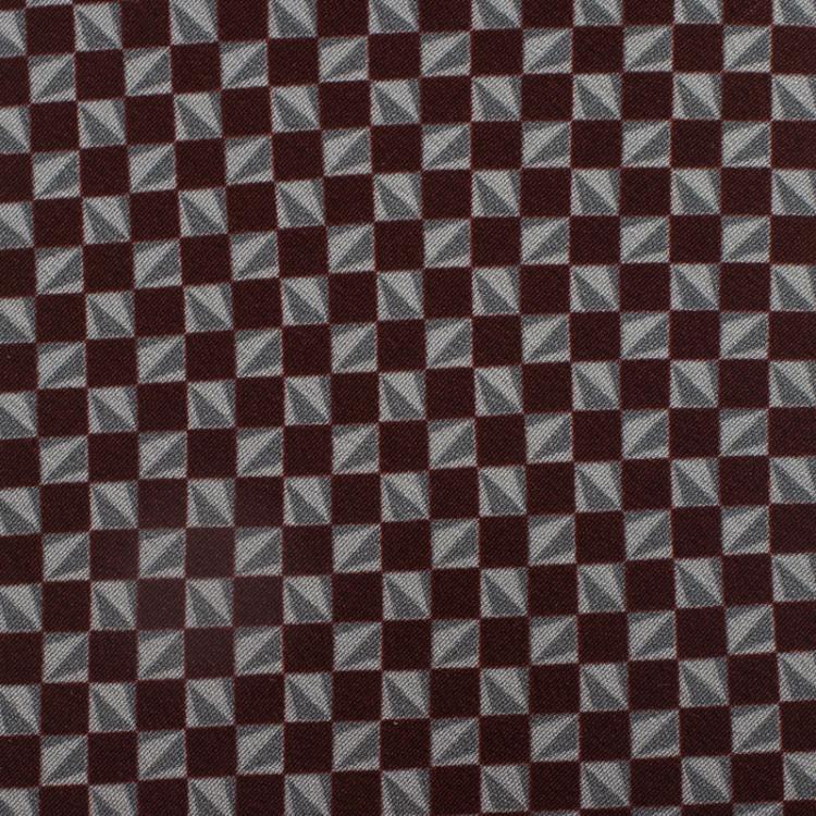 Pre Owned Giorgio Armani Grey and Burgundy Check Print Silk Tie