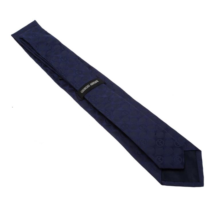 Pre Owned Giorgio Armani Blue Monogram Textured Silk Tie