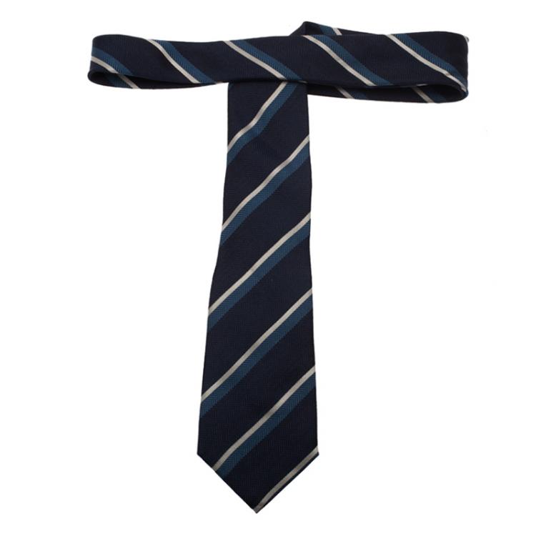 مملوكة مسبقًا Giorgio Armani Blue Striped Textured Silk Tie