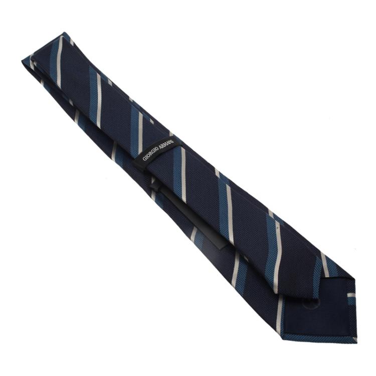 مملوكة مسبقًا Giorgio Armani Blue Striped Textured Silk Tie