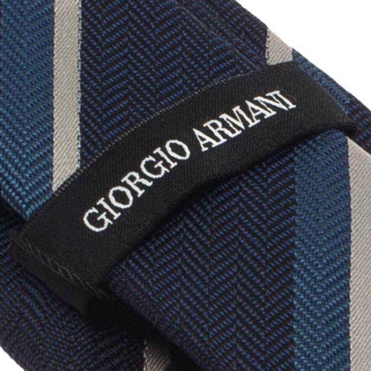 مملوكة مسبقًا Giorgio Armani Blue Striped Textured Silk Tie