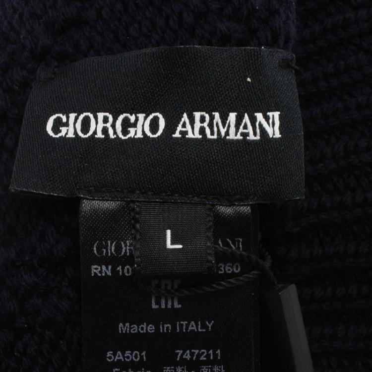 Pre Owned Giorgio Armani Navy Blue Diamond Knit Wool Beanie Size L