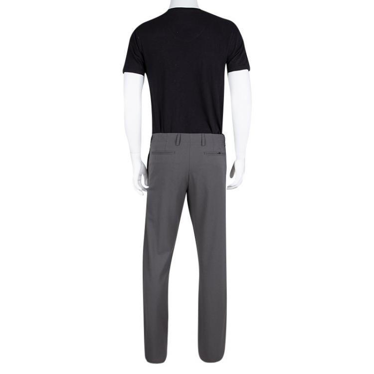 Pre Owned Giorgio Armani Grey Stretch Wool Tailored Trousers L