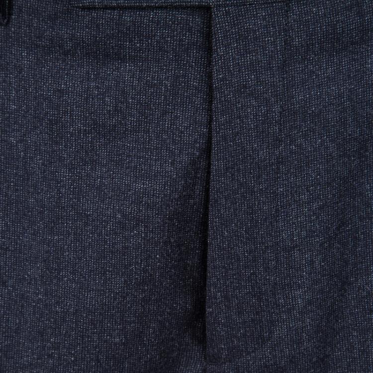 Pre Owned Giorgio Armani Navy Blue Textured Wool Tailored Trousers XL