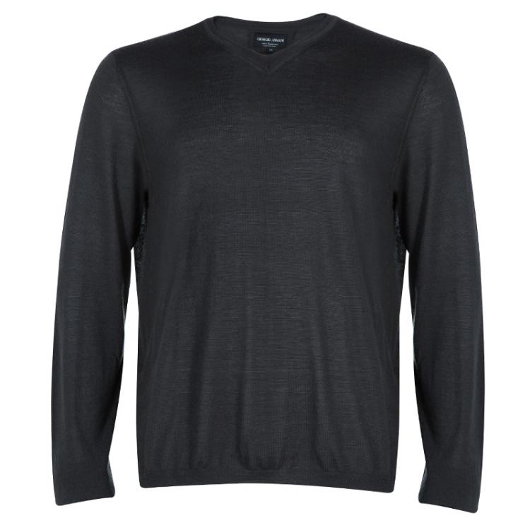 مملوكة مسبقًا Giorgio Armani Grey Cashmere V Neck Sweater XL