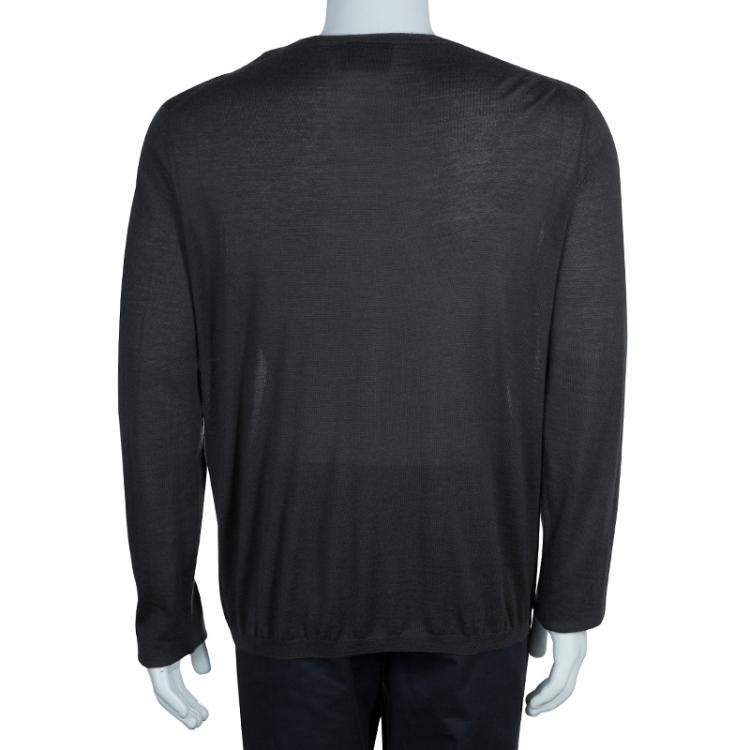 مملوكة مسبقًا Giorgio Armani Grey Cashmere V Neck Sweater XL