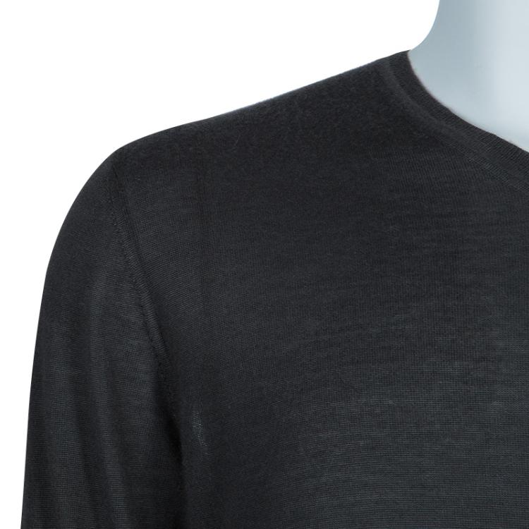 مملوكة مسبقًا Giorgio Armani Grey Cashmere V Neck Sweater XL