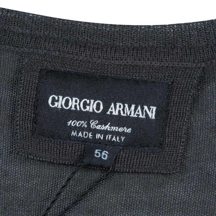 مملوكة مسبقًا Giorgio Armani Grey Cashmere V Neck Sweater XL