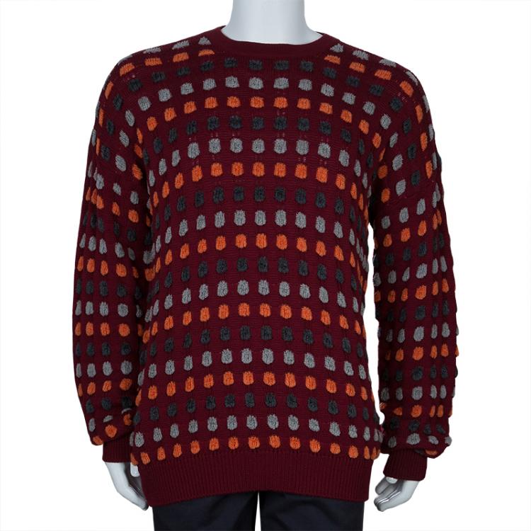 Pre Owned Giorgio Armani Maroon Textured Dotted Sweater XL