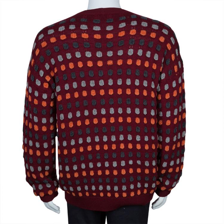 Pre Owned Giorgio Armani Maroon Textured Dotted Sweater XL