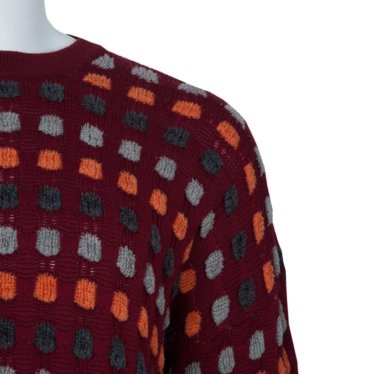 Pre Owned Giorgio Armani Maroon Textured Dotted Sweater XL