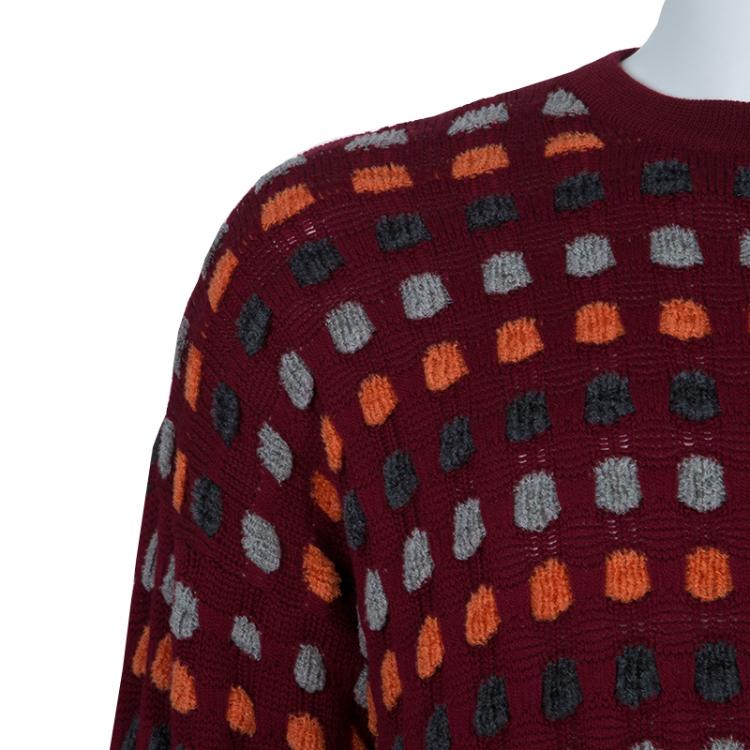 Pre Owned Giorgio Armani Maroon Textured Dotted Sweater XL