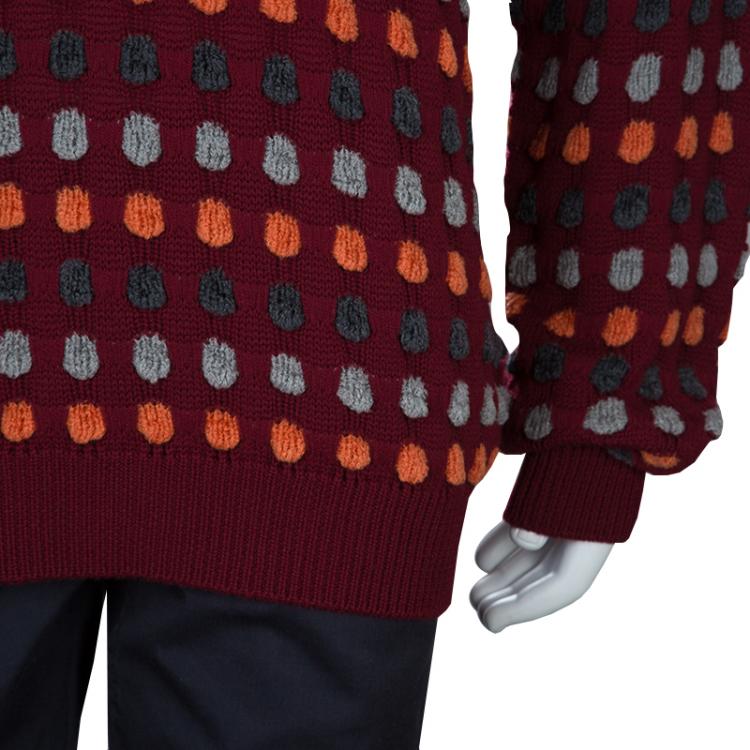 Pre Owned Giorgio Armani Maroon Textured Dotted Sweater XL