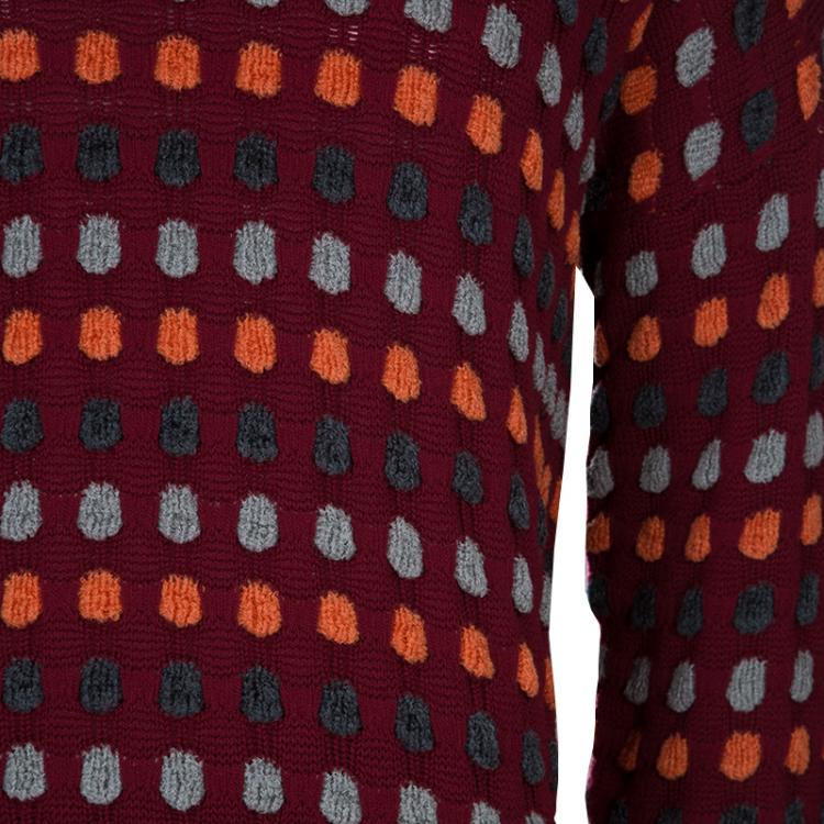 Pre Owned Giorgio Armani Maroon Textured Dotted Sweater XL