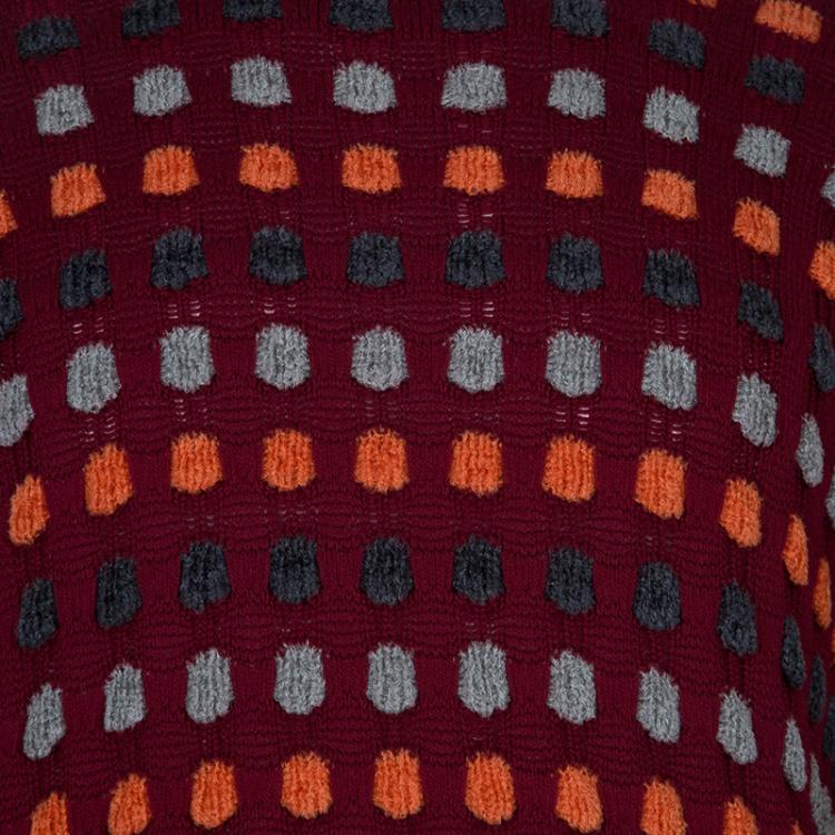 Pre Owned Giorgio Armani Maroon Textured Dotted Sweater XL