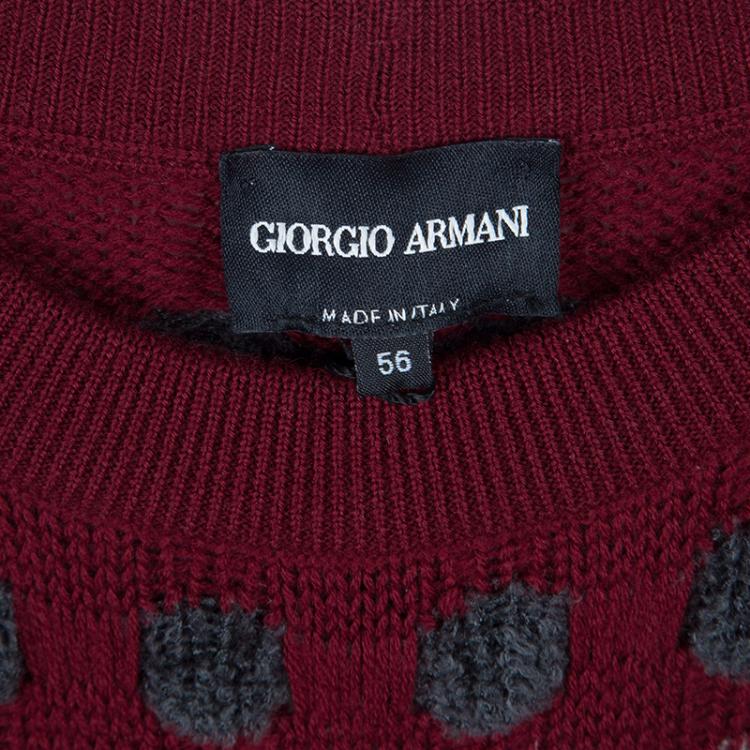 Pre Owned Giorgio Armani Maroon Textured Dotted Sweater XL