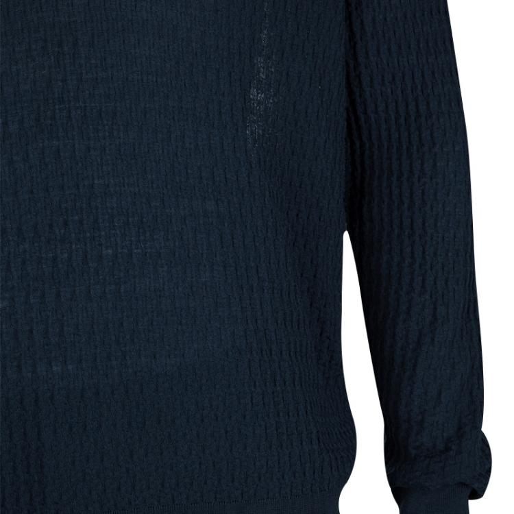 Pre Owned Giorgio Armani Navy Blue Jaquard Knit V-Neck Sweater XL