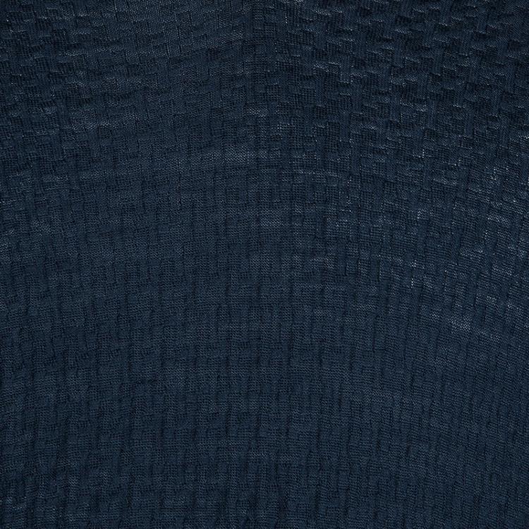 Pre Owned Giorgio Armani Navy Blue Jaquard Knit V-Neck Sweater XL