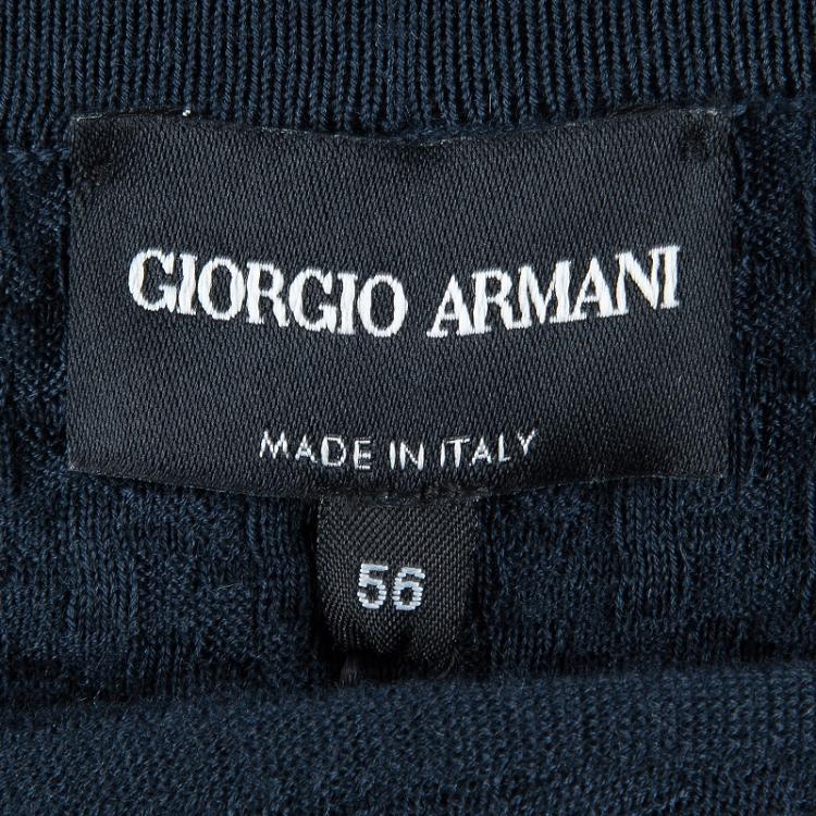 Pre Owned Giorgio Armani Navy Blue Jaquard Knit V-Neck Sweater XL