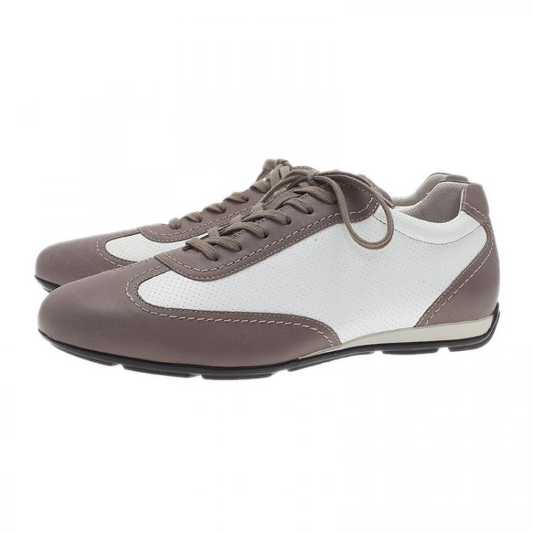 Pre Owned Giorgio Armani Two-Tone Leather Sneakers Size 42