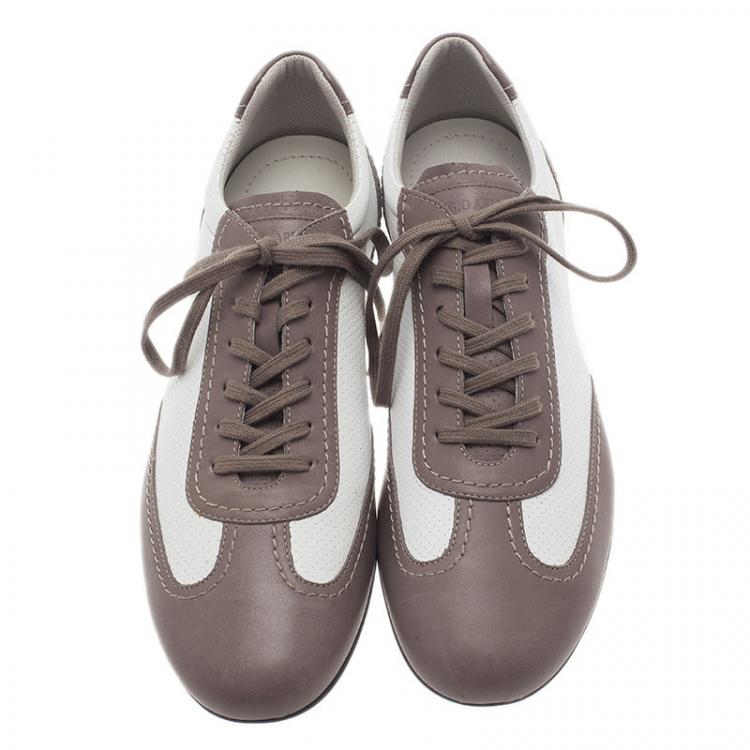 Pre Owned Giorgio Armani Two-Tone Leather Sneakers Size 42