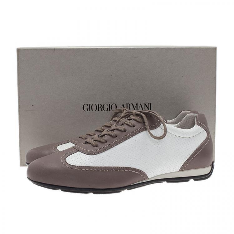Pre Owned Giorgio Armani Two-Tone Leather Sneakers Size 42