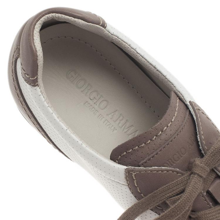 Pre Owned Giorgio Armani Two-Tone Leather Sneakers Size 44