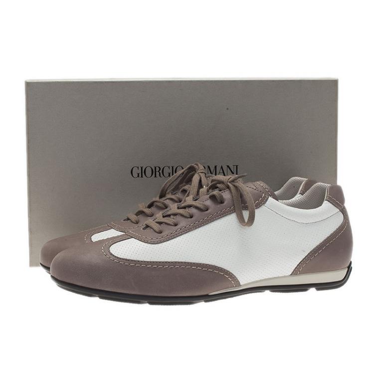 Pre Owned Giorgio Armani Two-Tone Leather Sneakers Size 44