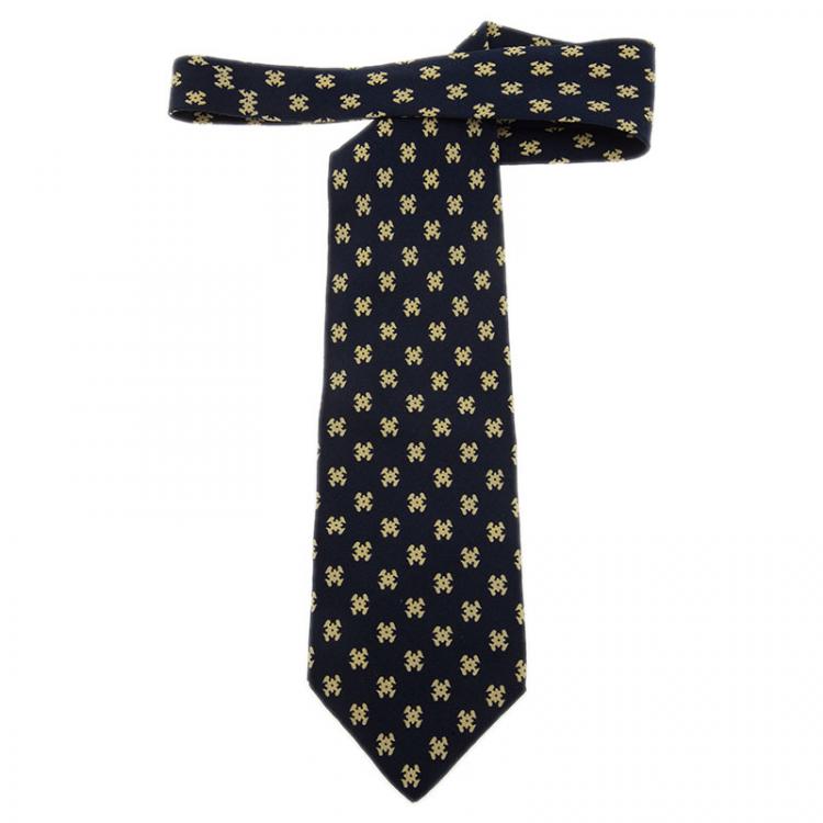 Pre Owned Giorgio Armani Navy Blue Silk Printed Tie 