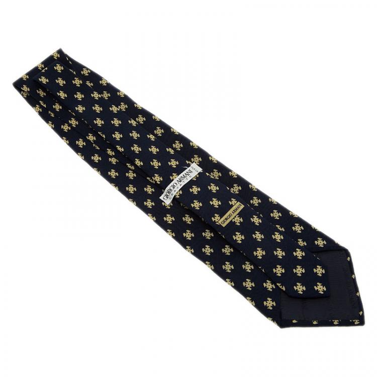 Pre Owned Giorgio Armani Navy Blue Silk Printed Tie 