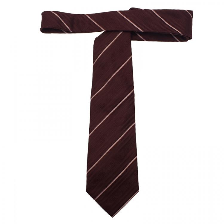 Pre Owned Giorgio Armani Burgundy Silk Striped Tie 